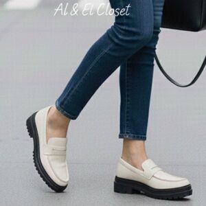 Quince Italian Leather Lug Sole Loafers Bone Ivory Platform Shoes Size 8 NWB